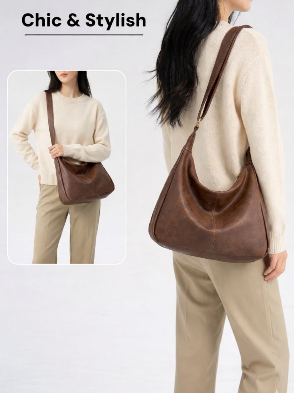 Purses for Women Slouchy Shoulder Bag Hobo Bag Soft Vegan Leather Adjustable - Picture 2 of 6